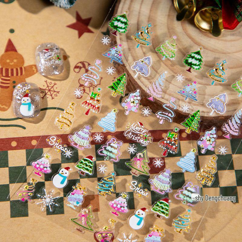 Cyansea Holiday Shell Light Nail Stickers: Snowman, Christmas Tree, Snowflake, Bells Designs. Laser Christmas Nail Sticker CL-142J