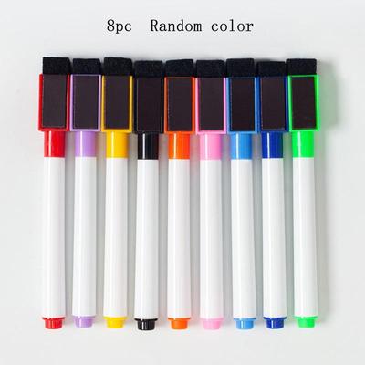 8PC Magnetic Colorful Whiteboard Pen Black White Board Markers Built In Eraser School Supply Children's Graffiti Drawing Pen