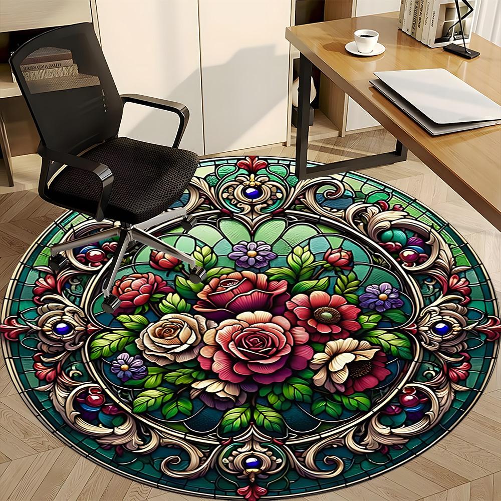 1PC Floral Ornament Chair Carpet for Office Non-Slip, Lightweight, Machine Washable Rug for Office, Sleeping, Room - Holiday Decoryy251009074