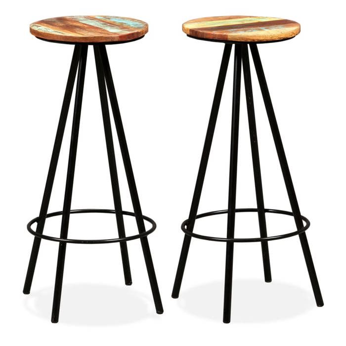 Tabouret de bar - vidaXL - Lot de 2 - Bois massif de récupération - Acier - 30 x 76 cm