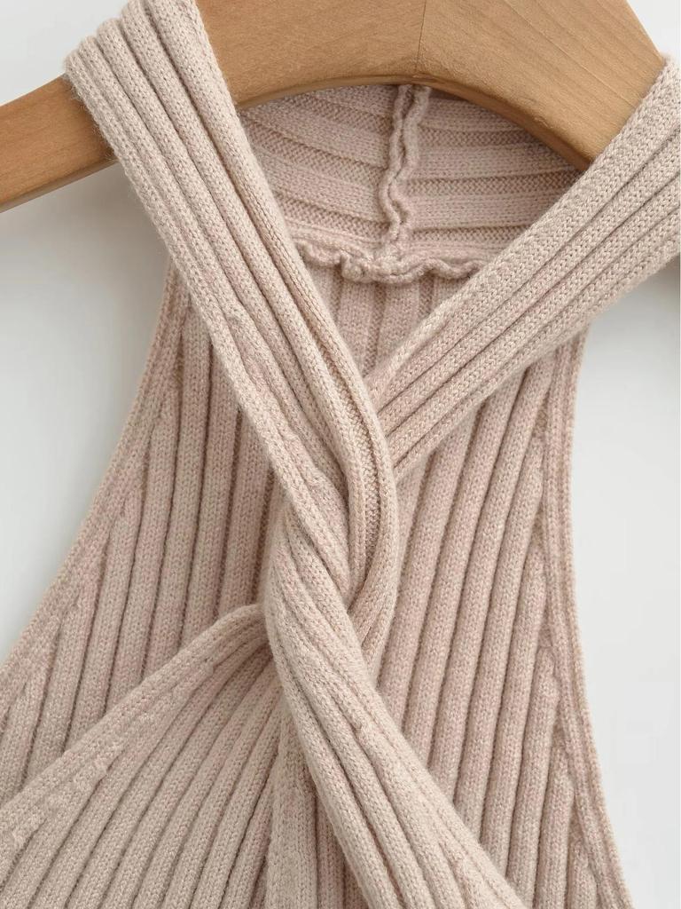 Elegant Off-the-Shoulder Halter Knit Vest - Women's Slimming Sexy Style