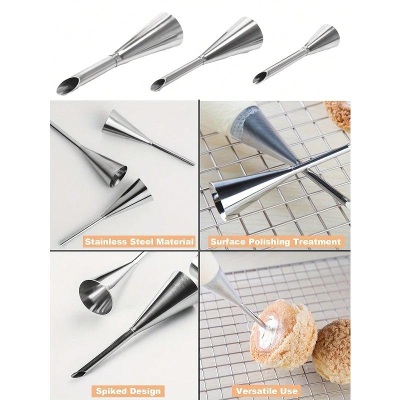 Cream Icing Piping Nozzle Tips, Professional Stainless Steel Long Cream Puff Nozzle Decor Small Pastry Icing Piping Decorating Tools