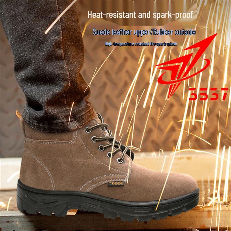 

3537 Men s High-Top Cowhide Safety Shoes with Soft Sole & Steel Toe: Anti-Smash & Puncture-Resistant for Construction & Welding