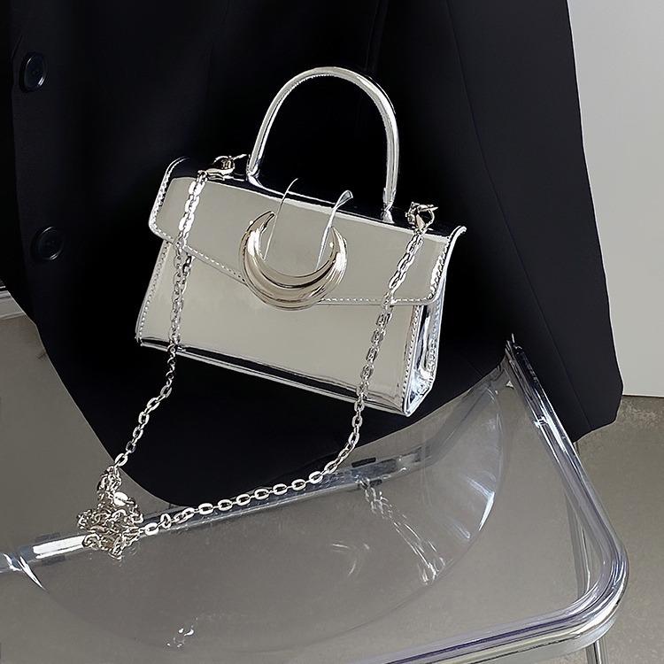 Advanced Moon Lock Bag New Solid Color Square Lacquered Leather Bag Handbag Chain Shoulder Cross Bag