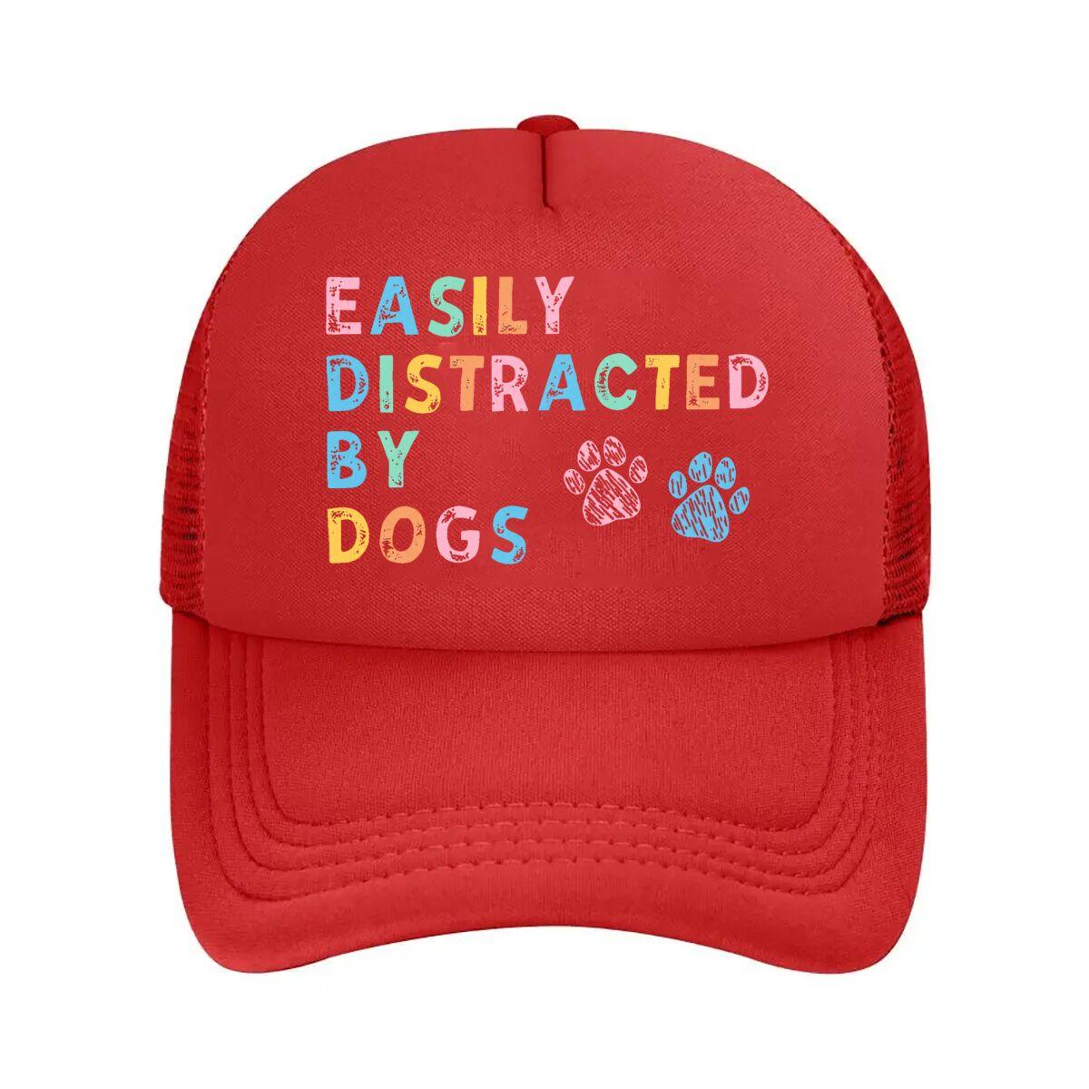Easily Distracted By Dogs Graphic Mesh Baseball Cap Hip Hop Adjustable