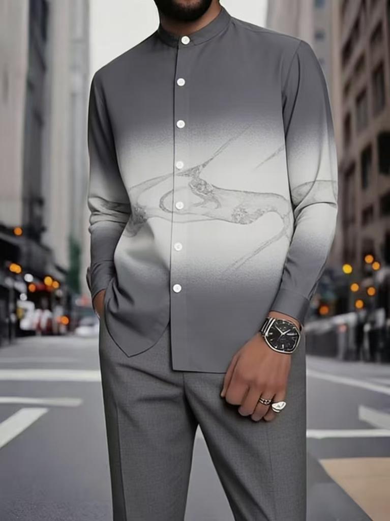 1116 Spring and Autumn Men's Men's Suit 1D Printed African Ethnic Style Stand-Up Neck Long Sleeve Pants Shirt Hugh