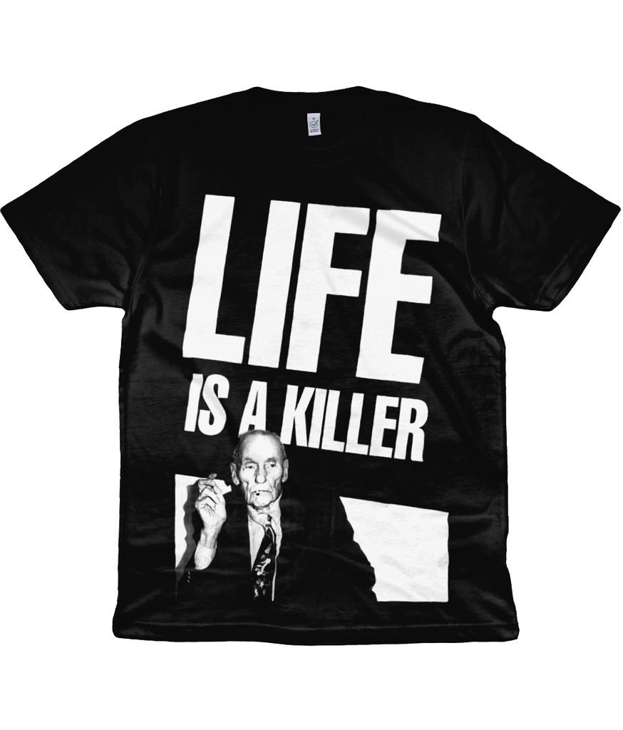 LIFE IS A KILLER - WILLIAM S. BURROUGHS - Organic T Shirt Mens Womens Tees Top - Black M