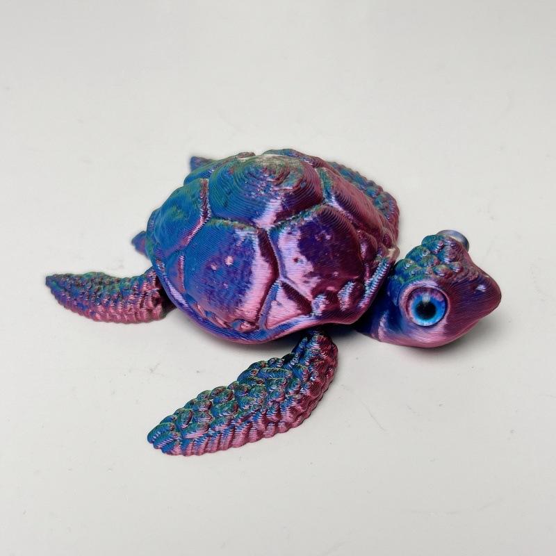 3D Printed Turtle Model Ornament Creative Collectible Movable Simulation Eyes Toy Holiday Gift Multi-Jointed Poseable Decoration