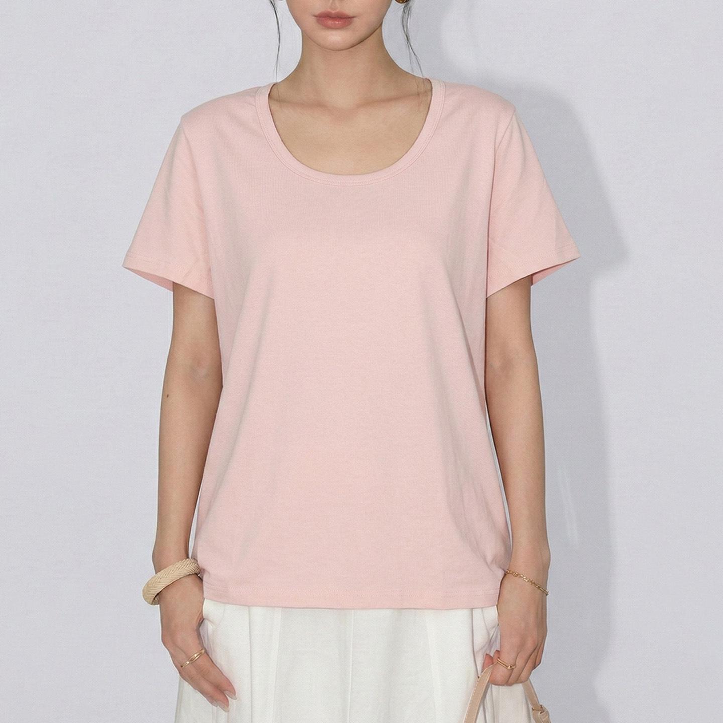 

2026 Pink U-neck Loose Short-Sleeve Women s Casual T-shirt M (95-110 jin) розовый