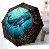 Whale Mechanical Window Pattern Umbrella, Portable and Foldable Design, 8 Ribs, a Casual Accessory for Halloween, Christmas, and Birthday Gifts.