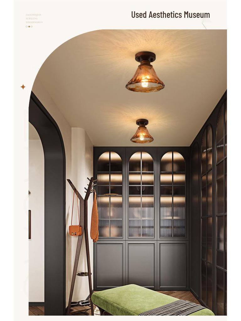 Vintage Chinese Corridor Light: Elegant Glass Ceiling Fixture for Entryway, Balcony, or Closet