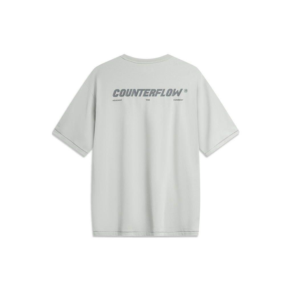 Li-Ning CF Letter Print Loose Fit Round Neck Short Sleeve T-Shirt Unisex Tops Gray ATSU617-3