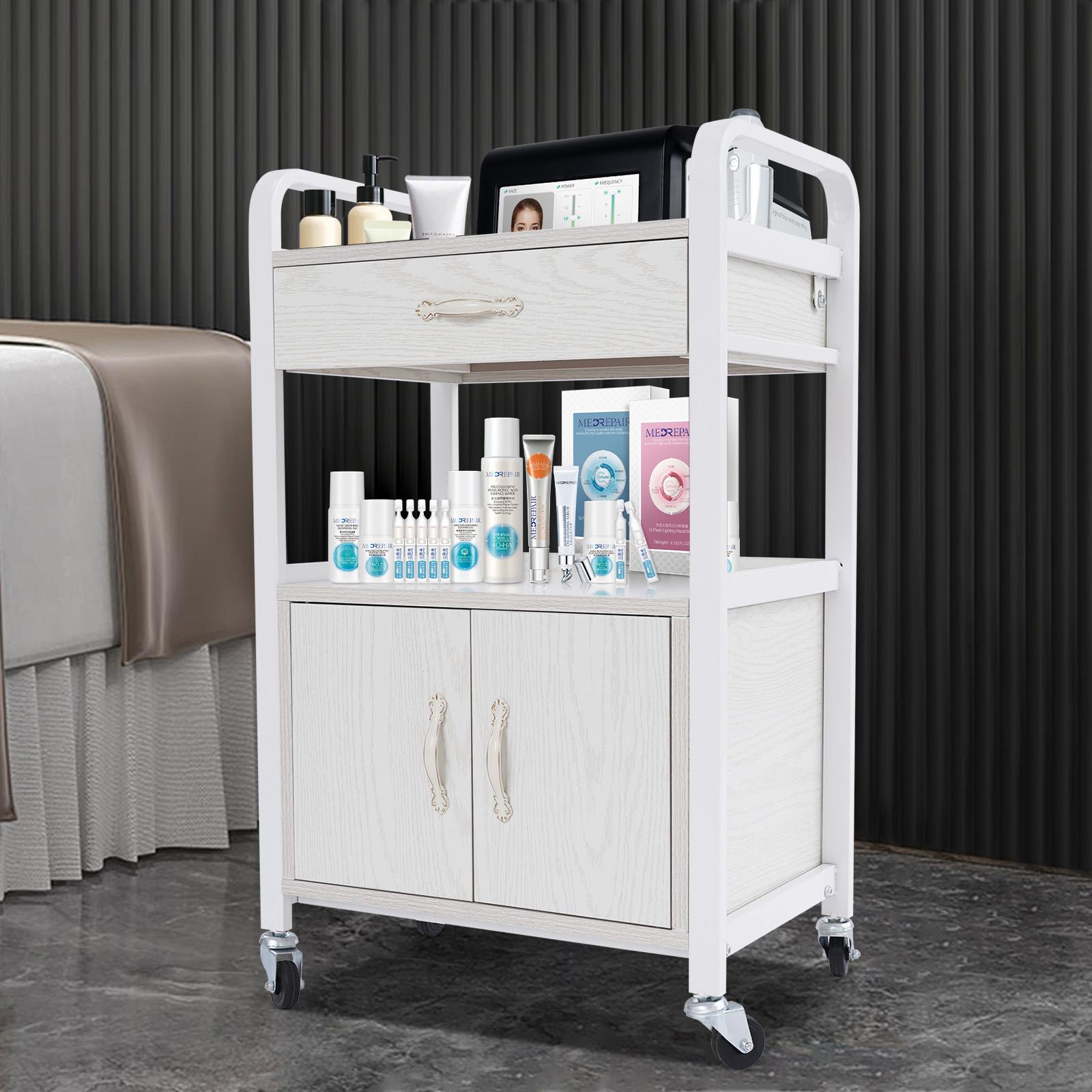 

Salon High-density Wood Panels Storage Cart,White Rectangle Free Standing Movable Beauty Organizer 51*33*83cm for Beauty Salons белый