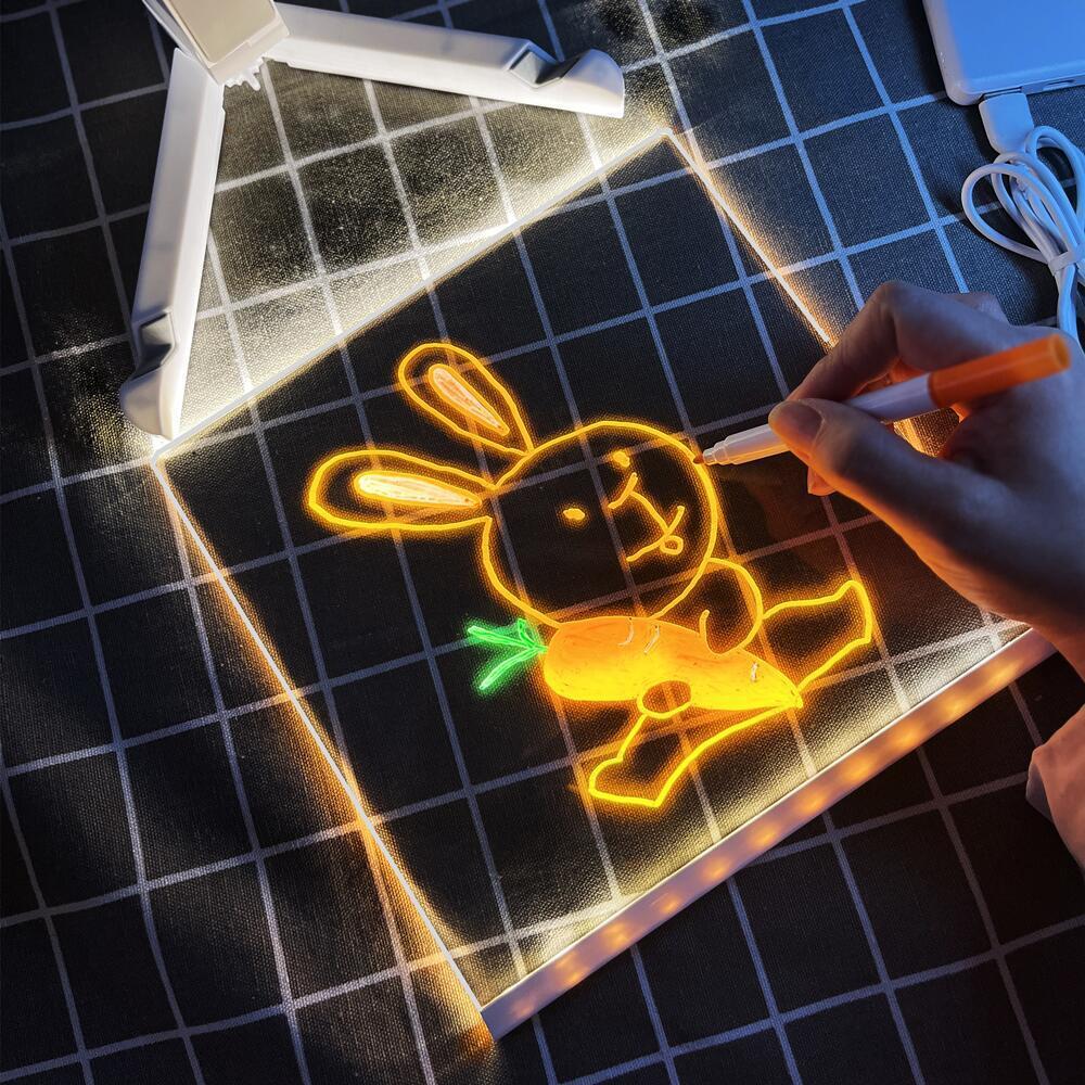 Children's Light-Up Drawing Board with DIY Pack, Transparent Coloring Surface, Small Erasable Blackboard for Graffiti.