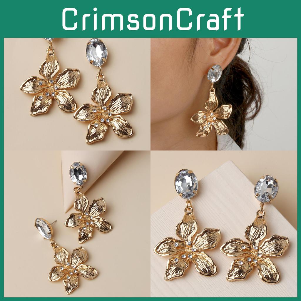 Gold Plated Flower Earrings With Artificial Gemstones For Party And Anniversary Gift
