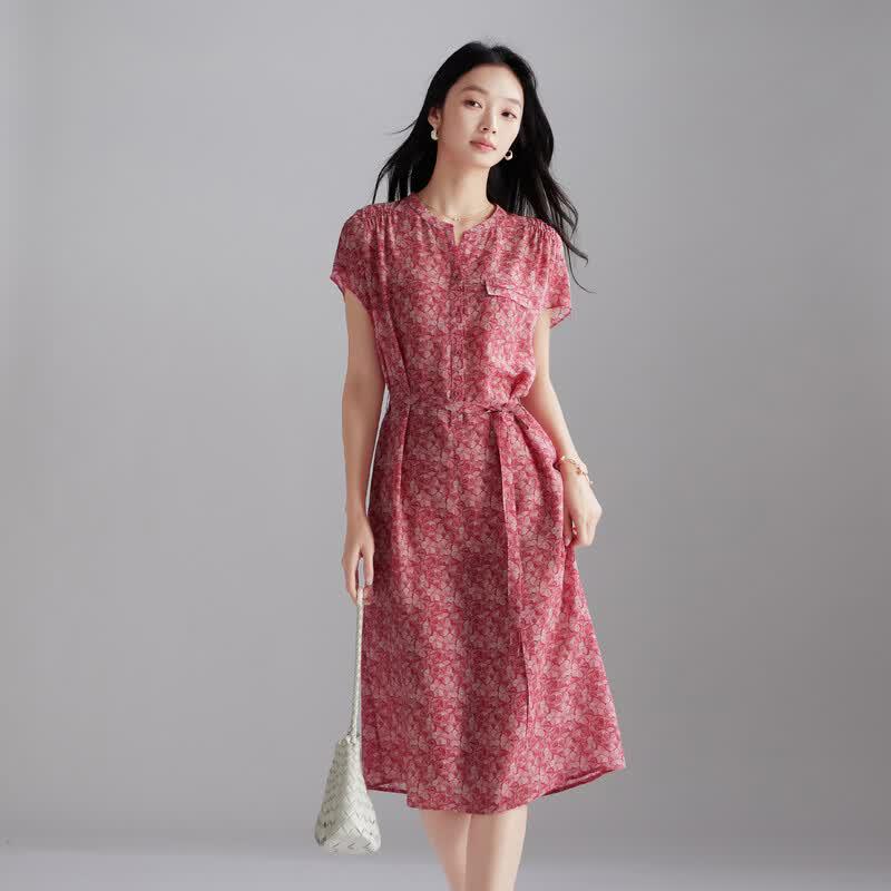 SOFSIL 2026 Summer Floral 100% Mulberry Silk A-line Dress XL