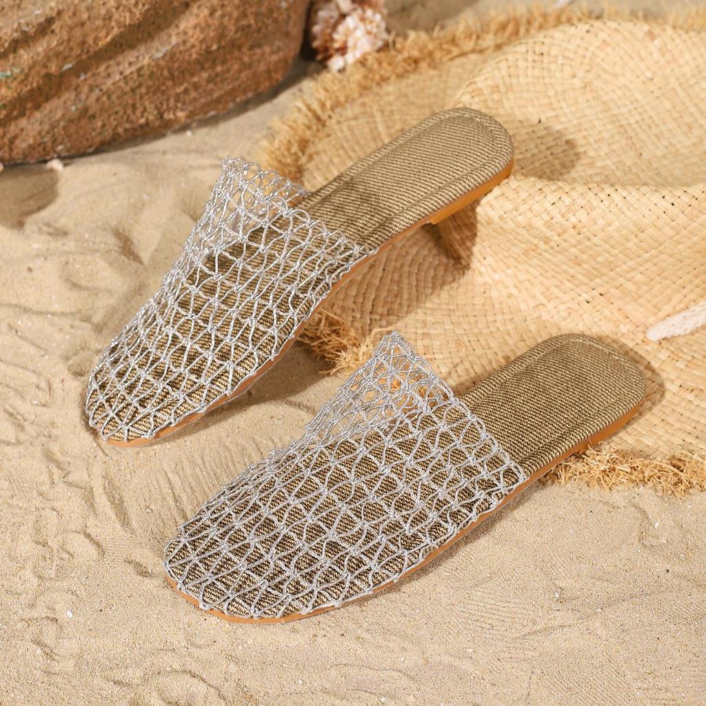 Spring 2026 Women's Breathable Mesh Woven Half Slippers - Casual and Stylish