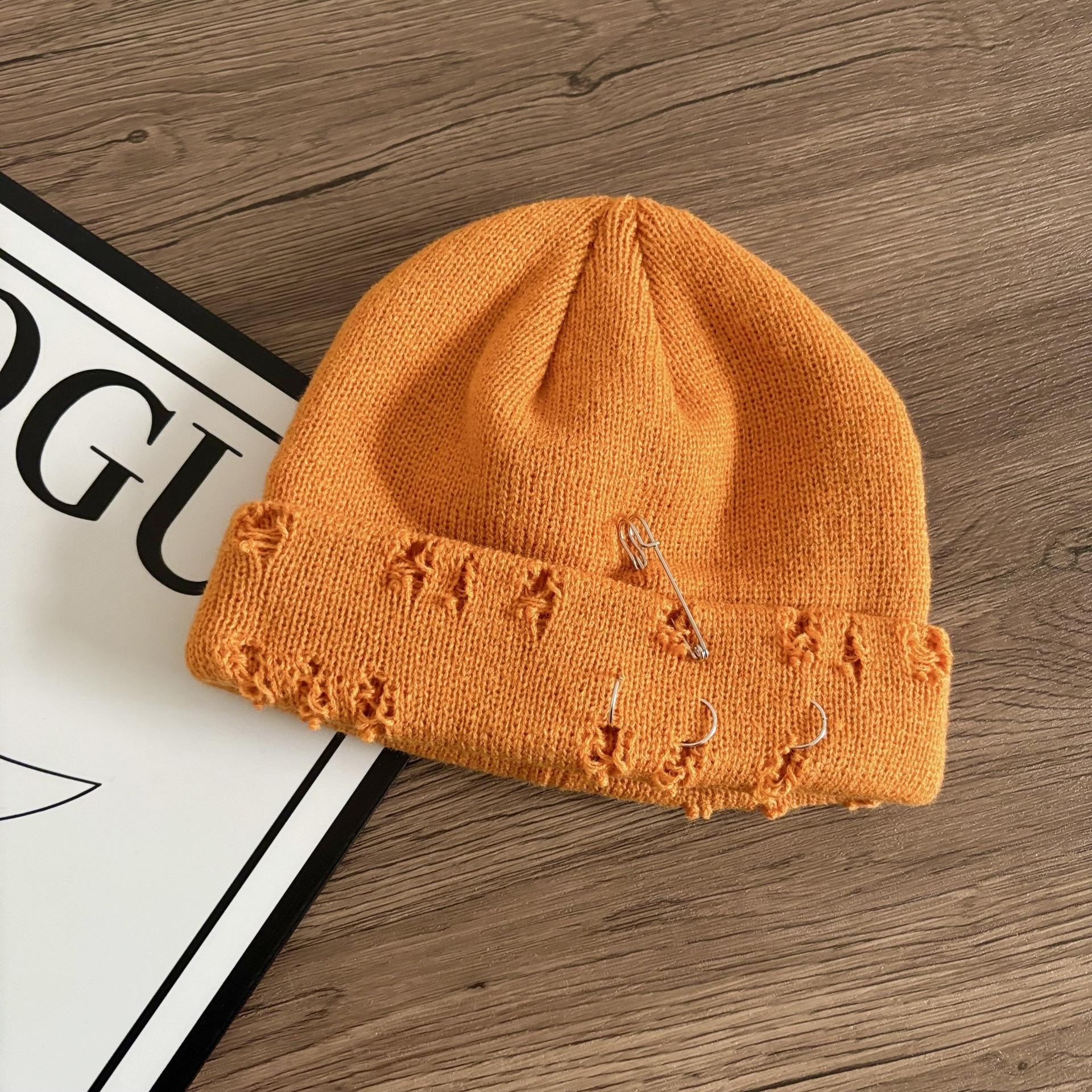 

Модний кільцевий значок хіп-хоп вовняна шапка осінь/зима парна інтернет-знаменитість модна рвана шапка чоловіча та жіноча в язана шапка M（56-58cm） помаранчевий