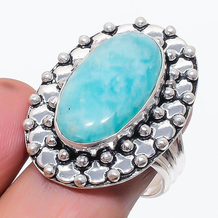 Natural Amazonite Gemstone 925 Sterling Silver Jewelry Ring Size 8.5 U4H95