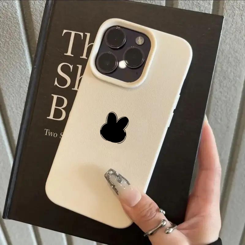 Black Rabbit Head Pattern Lychee Texture Silicone Phone Case For iPhone 11 12 13 14 15 16 17 Pro Max 15 Plus 17 Air Soft Cover iPhone 11 Pro Max