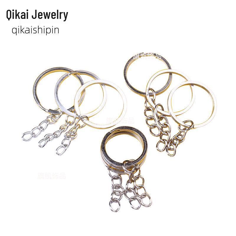 Multi-Spec Metal Keychain: 30mm Flat Key Ring with 4-Section Grinding Chain for DIY Jewelry Pendant