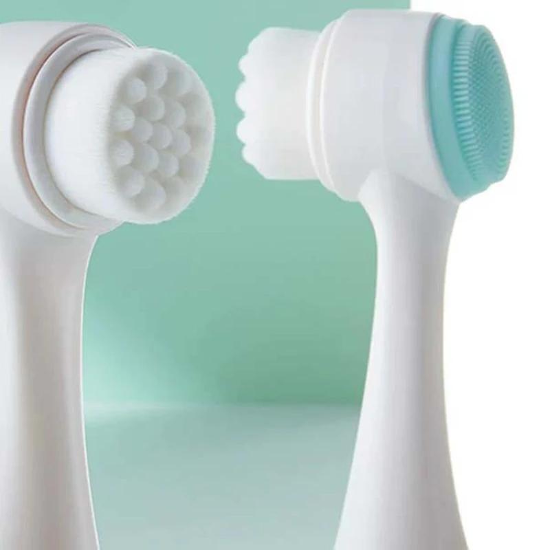 CNK оптом 3D двусторонняя щеточка-очиститель для лица, мягкий ручной массажер, силиконовые щетинки, силиконовая двусторонняя щетка для лица