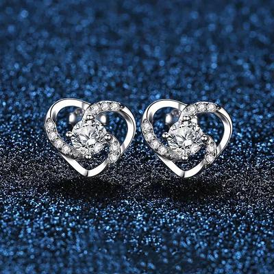 Eternal Heart Zircon Stud Earrings – Elegant Hollow Design, European & American Fashion