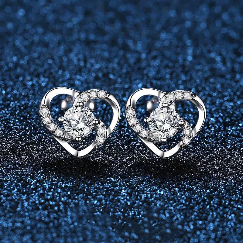 Eternal Heart Zircon Stud Earrings – Elegant Hollow Design, European & American Fashion
