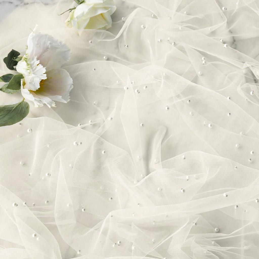 Luxurious Pearl Tulle Table Runner, 120 Inches Seasonal Tulle Table Decoration Suitable For Holidays Weddings  Birthdays  Family Gatherings.