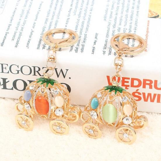 Pumpkin Carriage Keychain Fairy Tale Pumpkin Coaches Key Ring with Rhinestones Enamel Sparkling Car Accessory for Women Girls