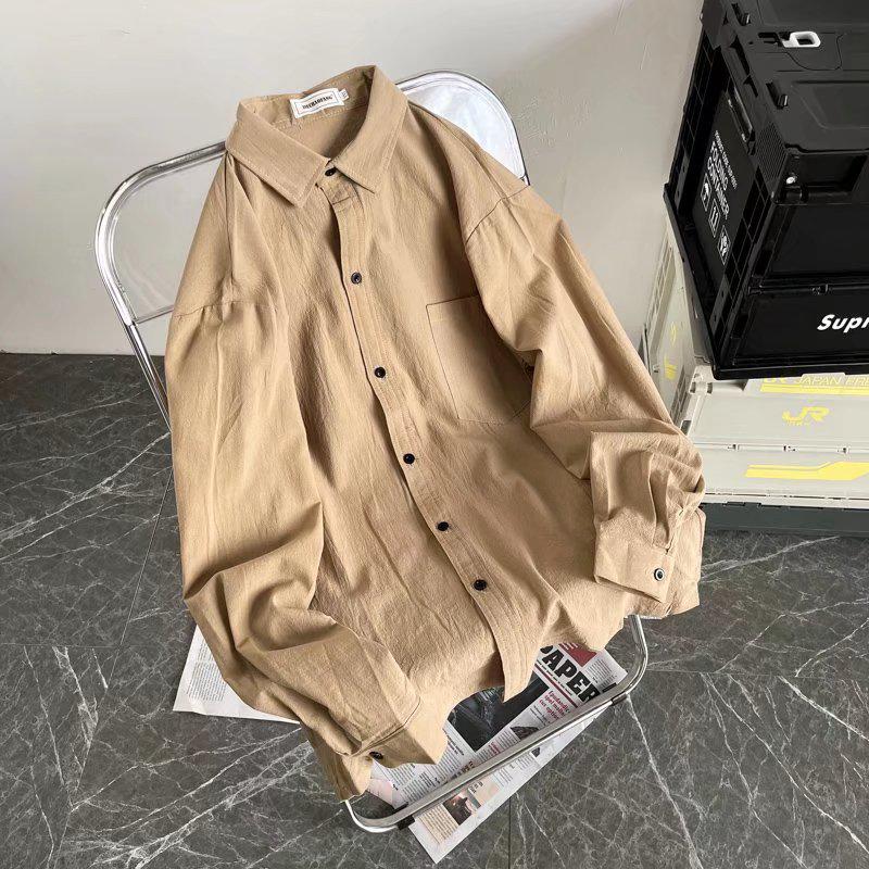 2023 Men's Hong Kong-Style Loose-Fit Splicing Long-Sleeved Shirt - New Spring Design