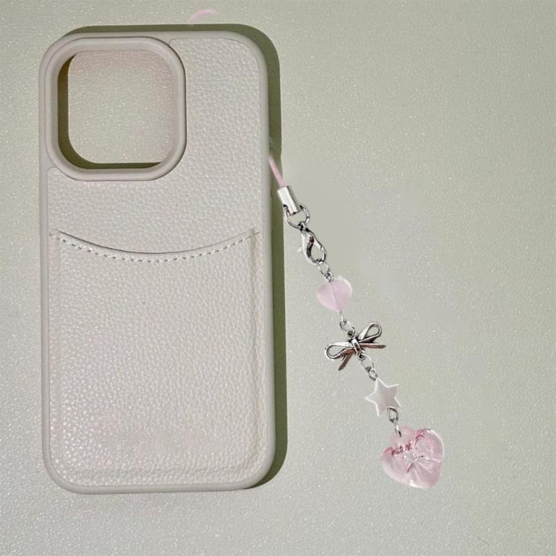 Beaded Phone Charm Resin Colorful Beads Keyring Pendant Bowknot Heart Star Keychain Fashion Accessory for Smartphones