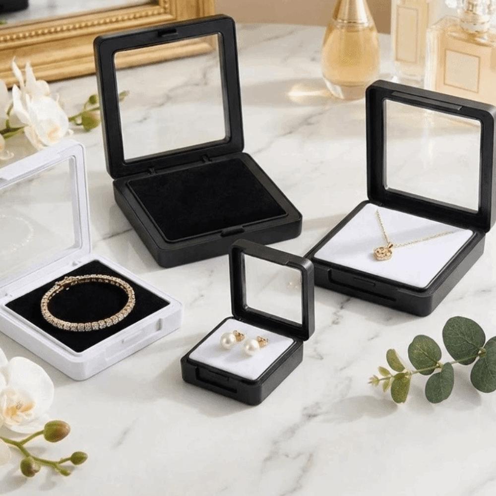 Showcase Transparent Rhinestone Jar Box Acrylic Flip Lid Crystal Display Case White Black Gemstone Holder Fashion