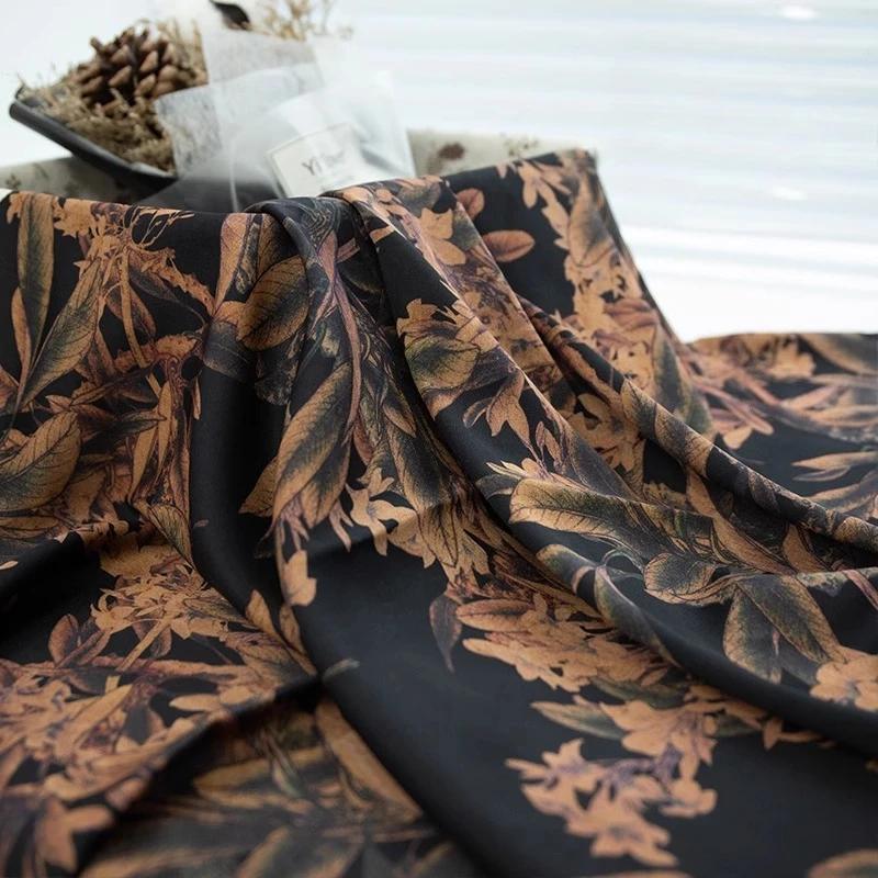 100x150cm Vintage Floral Printed Gambiered Canton Gauze Fabric Simulated Silk Fabric for Sewing Clothes Dress