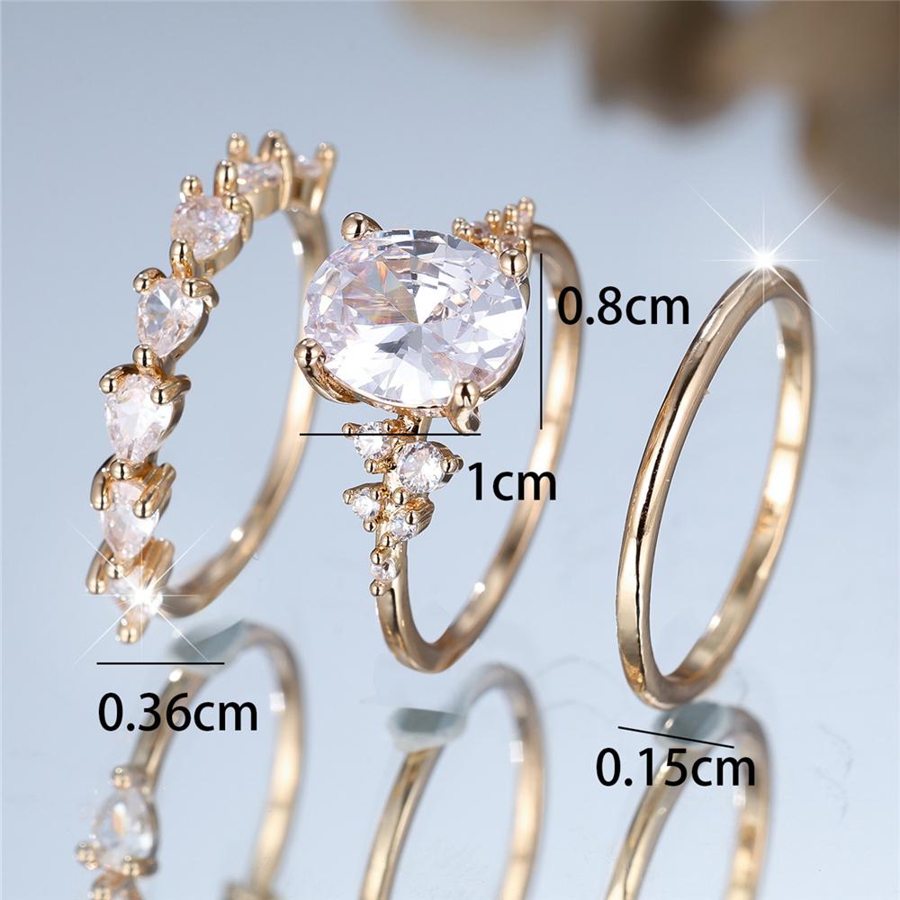 Crystal Female White Oval Zircon Stone Ring Set  Luxury Gold Color Bridal Wedding Engagement Jewelry For Women