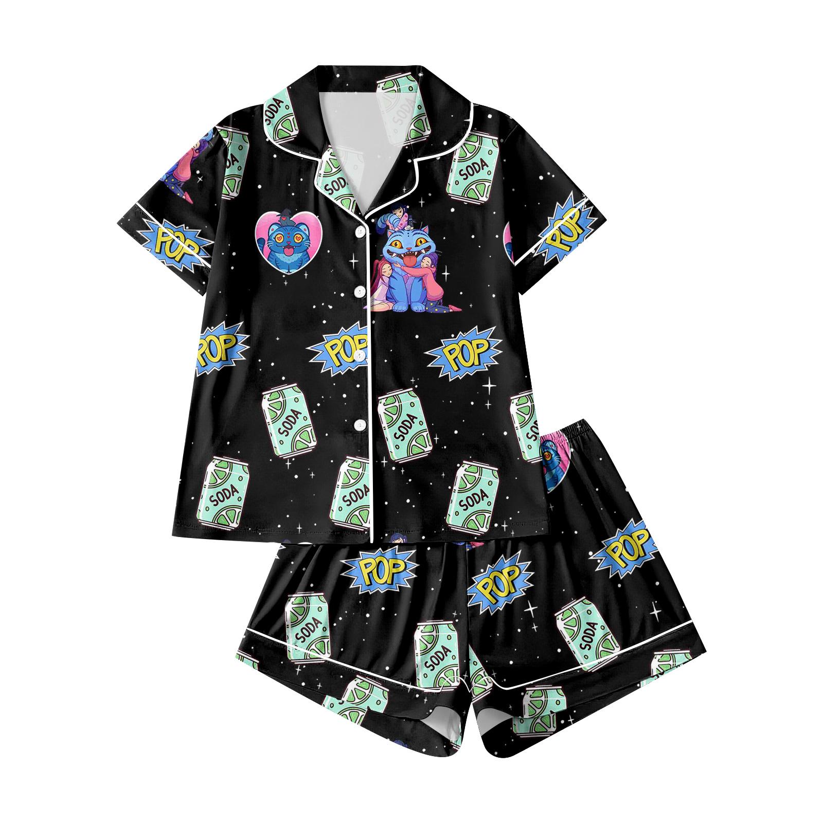 

Детская домашняя одежда Пижамный комплект Топ с коротким рукавом Шорты Комплект из двух предметов Верхняя одежда Игровой кардиган Одежда 100 чёрный