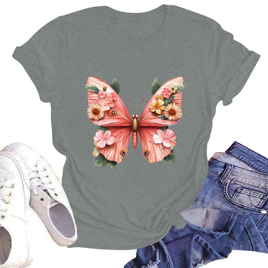 Women's Casual Round Neck Short Sleeve Pullover Printed T-Shirt Top