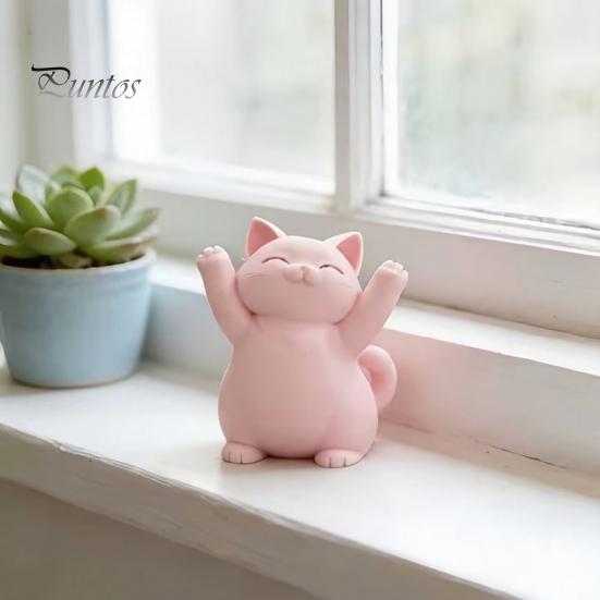 Unique Cat Gifts 3D Printed Pink Hugging Figurine, Adorable Sitting Kitten Statue with Raised Paws, Desktop Decor Kawaii Desk Car Dashboard