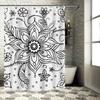 Black White Floral Shower Curtain Decorative Pattern for Home Bathroom Modern Design with Leaves and Petals Print