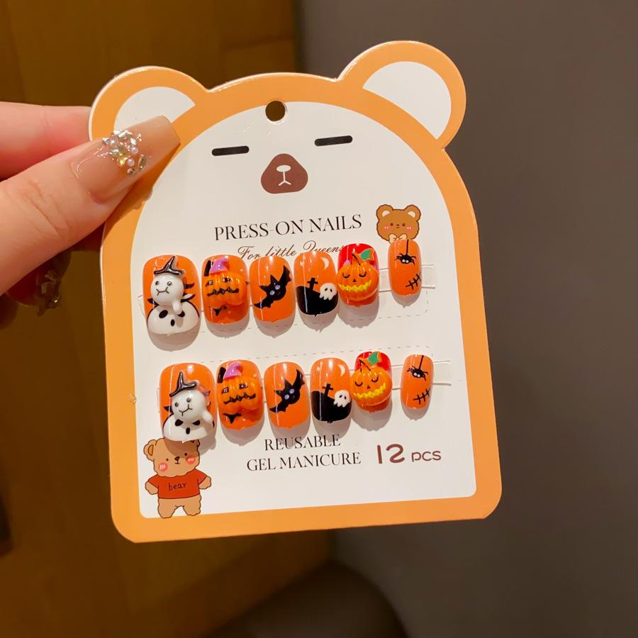 Children's Long-Style Wearable Nail Stickers with Jelly Glue - Cute, Fresh, and Removable Nail Art for Girls