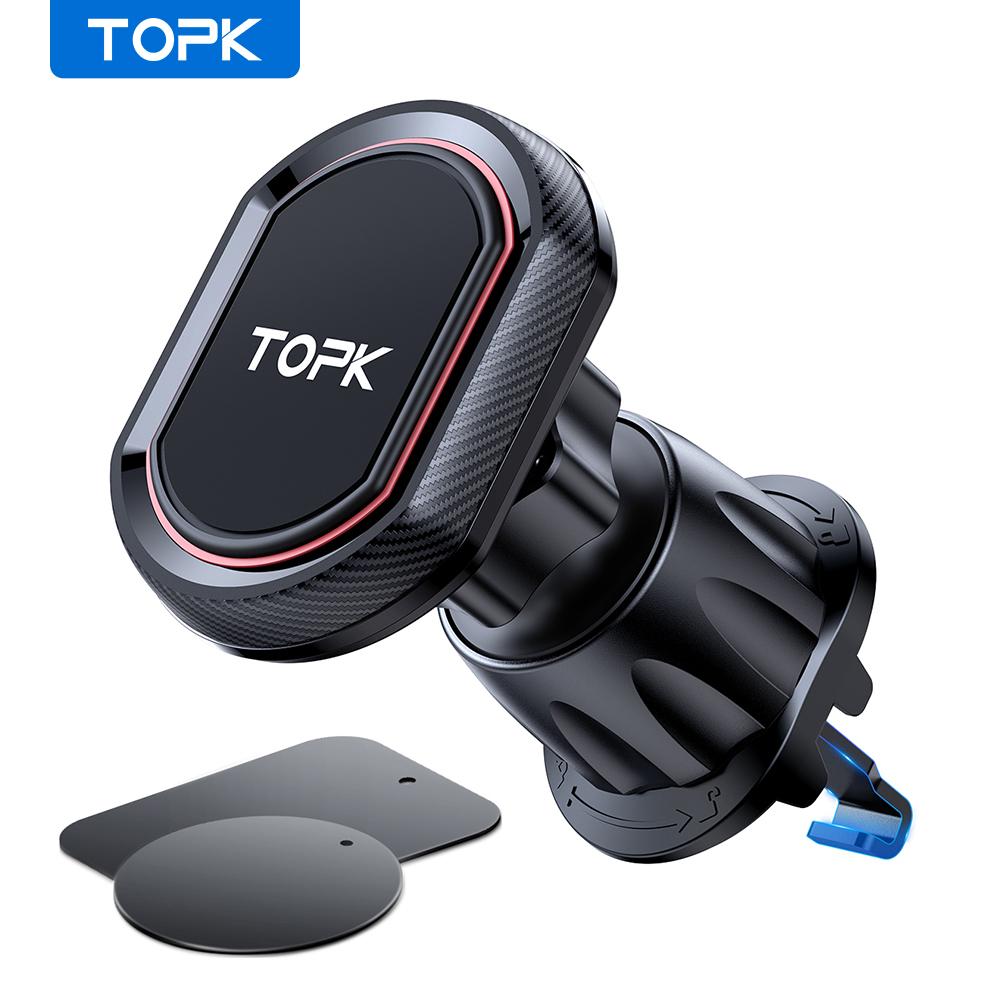 TOPK Magnetic Phone Car Mount Phone Holder for Cars Air Vent Upgrade Hook Clip Car Phone Holder with Strongest Magnet for Phones For Air Vent