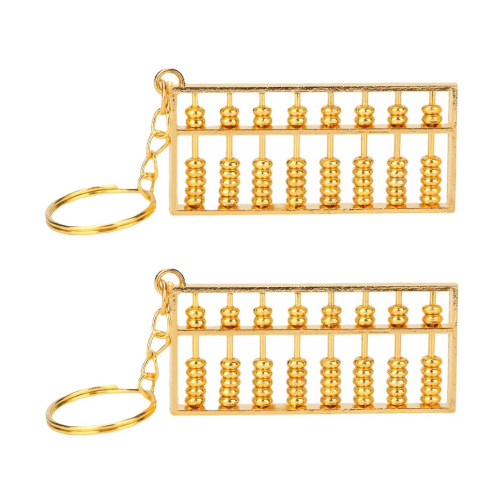 2pcs 8 Rolls Abacus Key Ring Golden Mini Abacus Keychain Abacus Pendant  For Car Keys