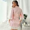 Women's Sexy Lace Bathrobe Pajamas Female Soft and Comfortable Solid Color Sleepwear V-Neck Bathrobe Pajamas