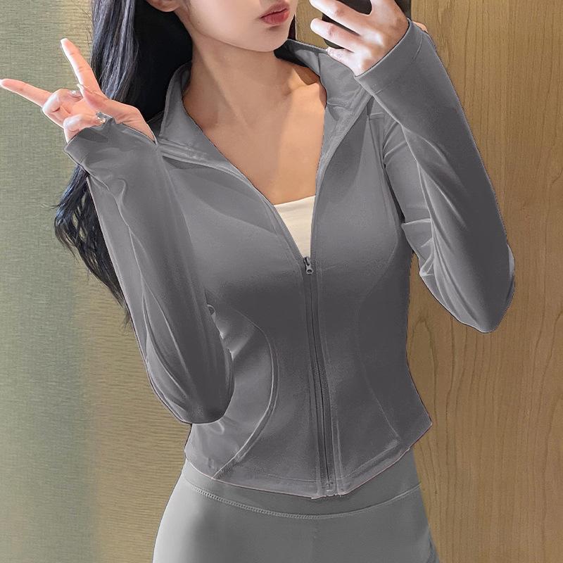 Sunscreen clothes New sports running jacket Outdoor running fitness top Women's training casual stand-up collar yoga clothes