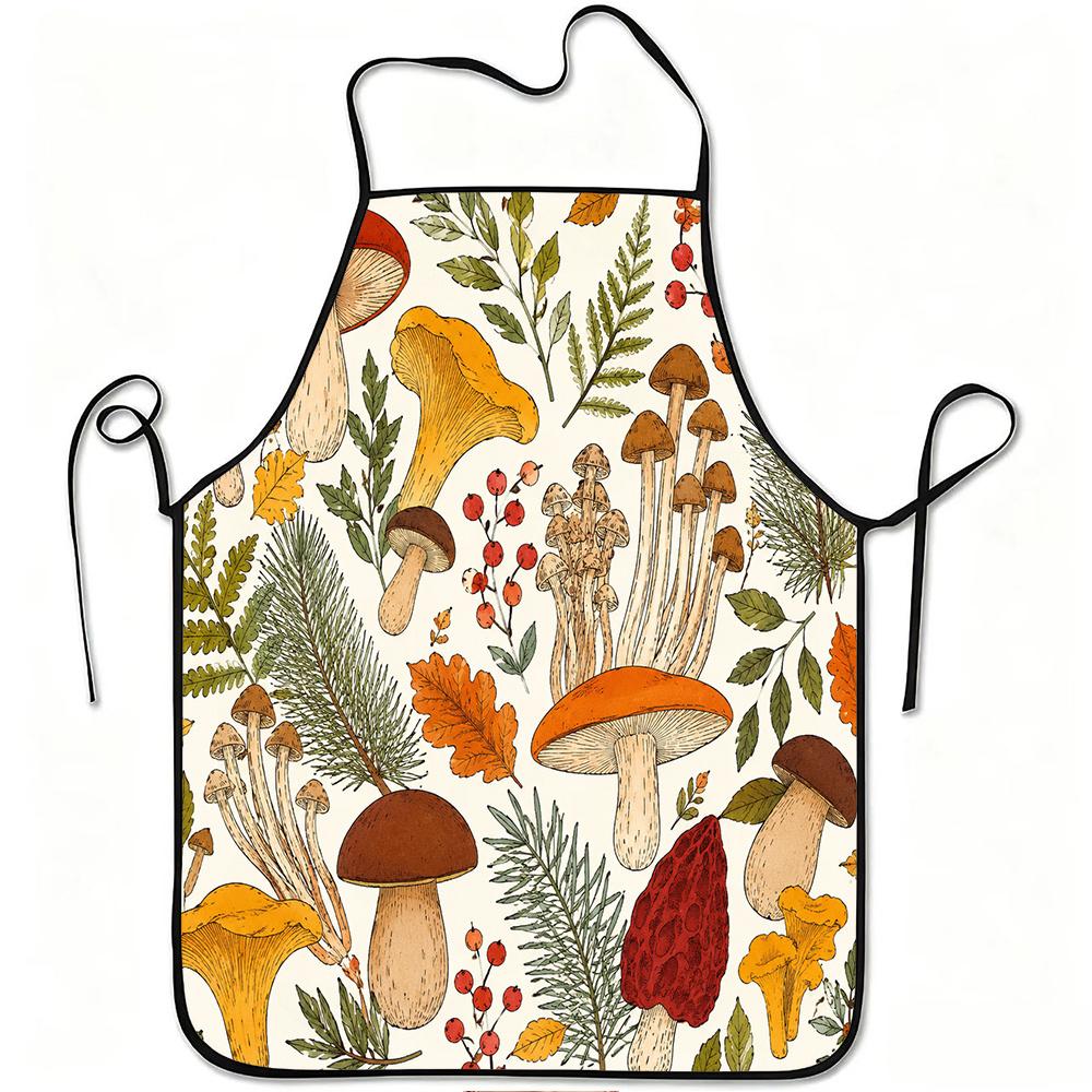 1pc Forest Mushroom Botanical Print Apron, Durable And Easy to Clean, Adjustable Waistband, Polyester Material, for Kitchen Cooking, Gardening, Orchar