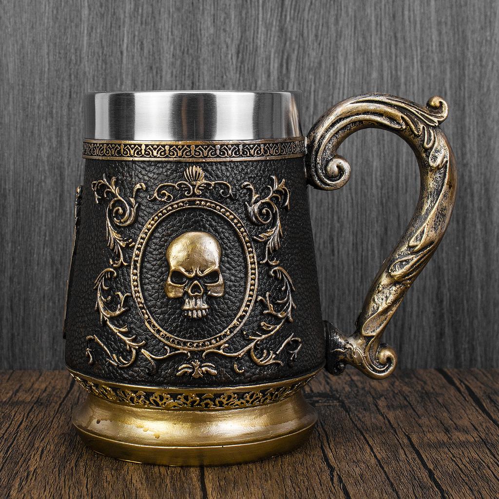 600ML Cup Universal Danegeld Tankard Mug Viking Unique Design Mugs Stainless Steel Insert Resin Beer Cup Party Halloween Gift