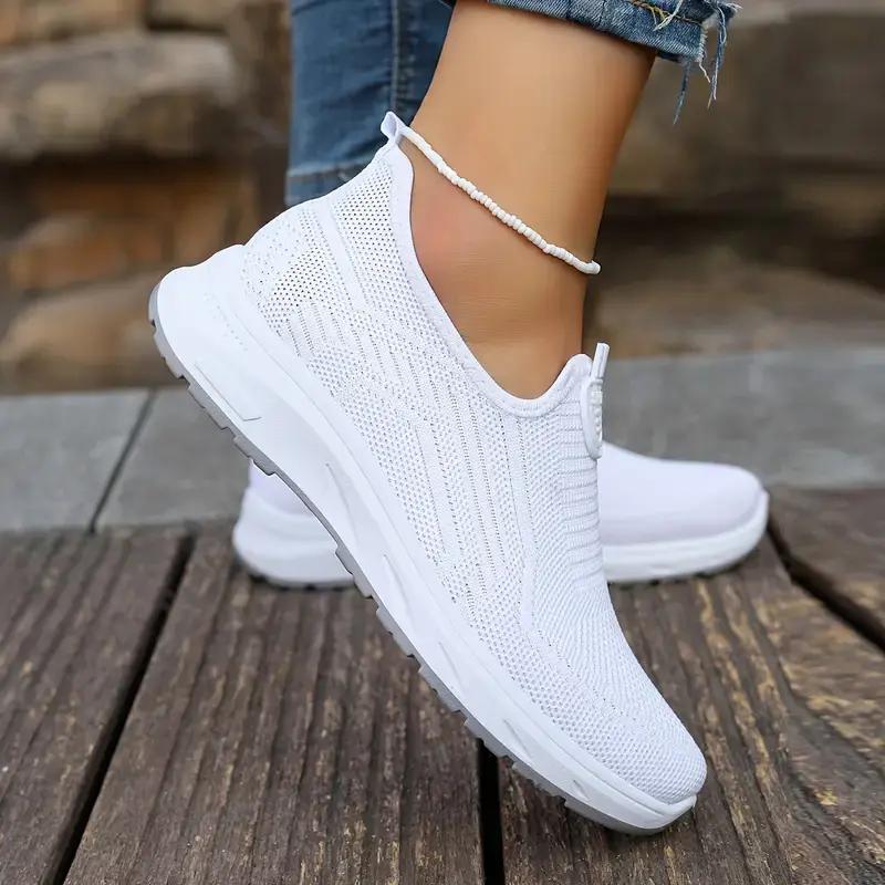 Women's Casual Mesh Sneakers - Breathable Solid Color Slip-On Fashion Shoes Walking Footwear