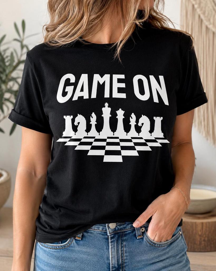 Game On Chess Shirt, Fun Board Game Tee, Chess Player Gift, Tournament Club Outfit, King Queen Pieces Strategy Graphic Apparel for Men Women