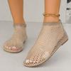 Summer Large Size Women Round Toe Flat Bottom Sandals Hollow Short Boots Water Diamond Sexy Flat Bottom Fashion Banquet Slippers