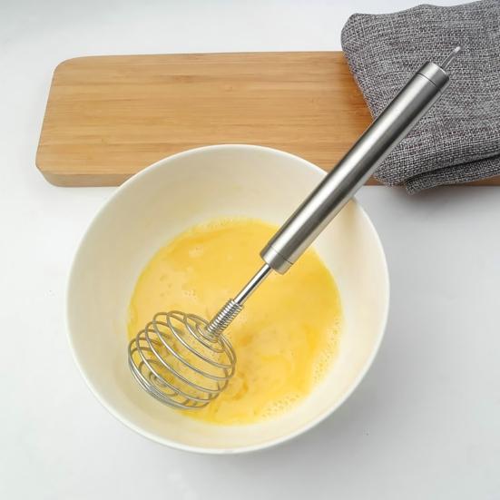 Fouet Semi-Automatique Acier Inoxydable - Ressort Intégré - Idéal Œufs, Sauces, Mousse - Sans Électricité - 27 Cm